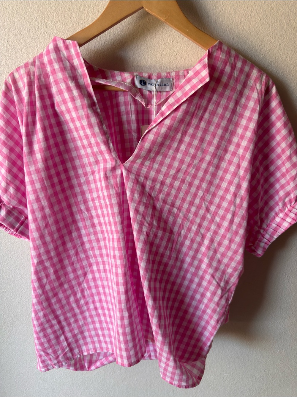Pink Gingham V-Neck Tunic Top